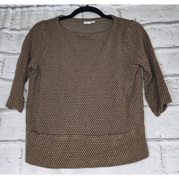 J. Jill Ponte Patterned Brown Black Women's Small Petite 3/4 Sleeve Shirt - Picture 1 of 9